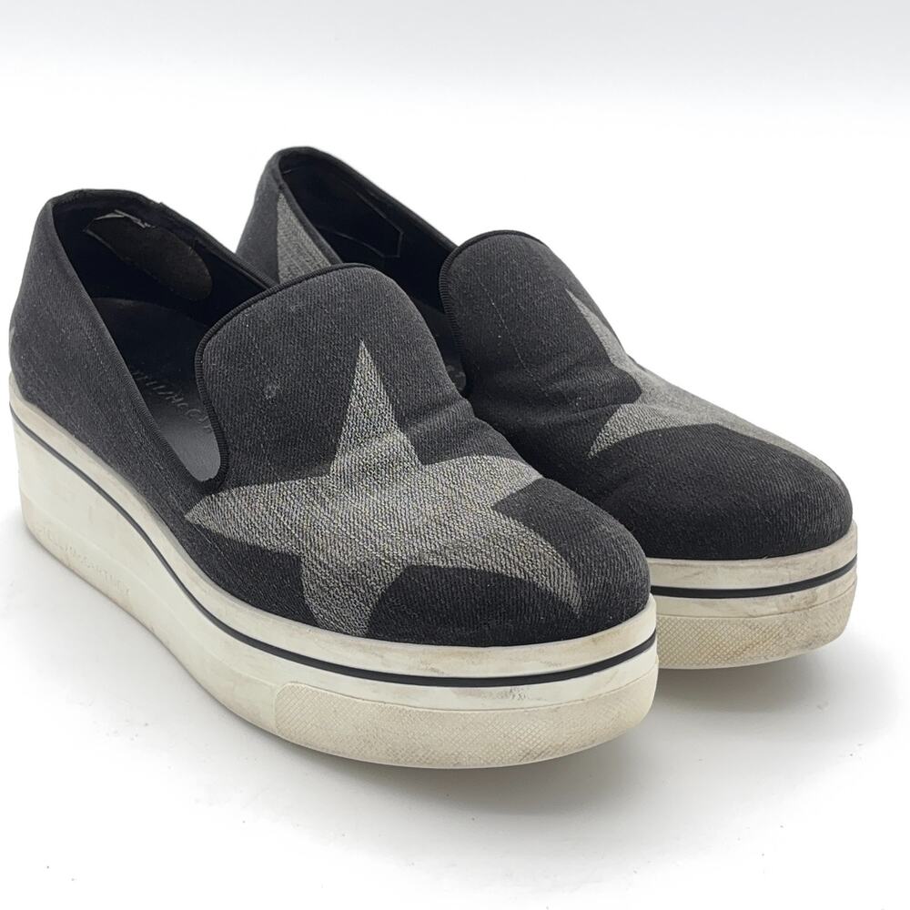 Stella McCartney Binx Star Platform Slip-On Sneaker Black Grey EU 38 / US 7.5